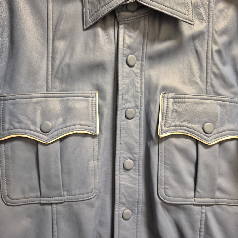 Leather  Blue Short Sleeve Shirt Jacket " DICOUNTED " - Picture 2 of 16